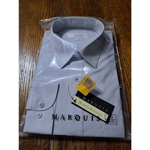 New 16.5 36/37 Marquis Silver Long Sleeve Button Dress Shirt with Collar NWT - Picture 1 of 3
